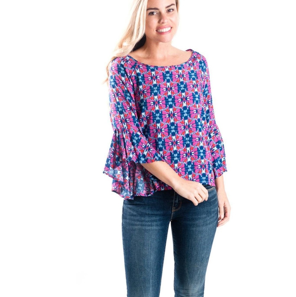 Eva flare sleeve blouse pink black & gray